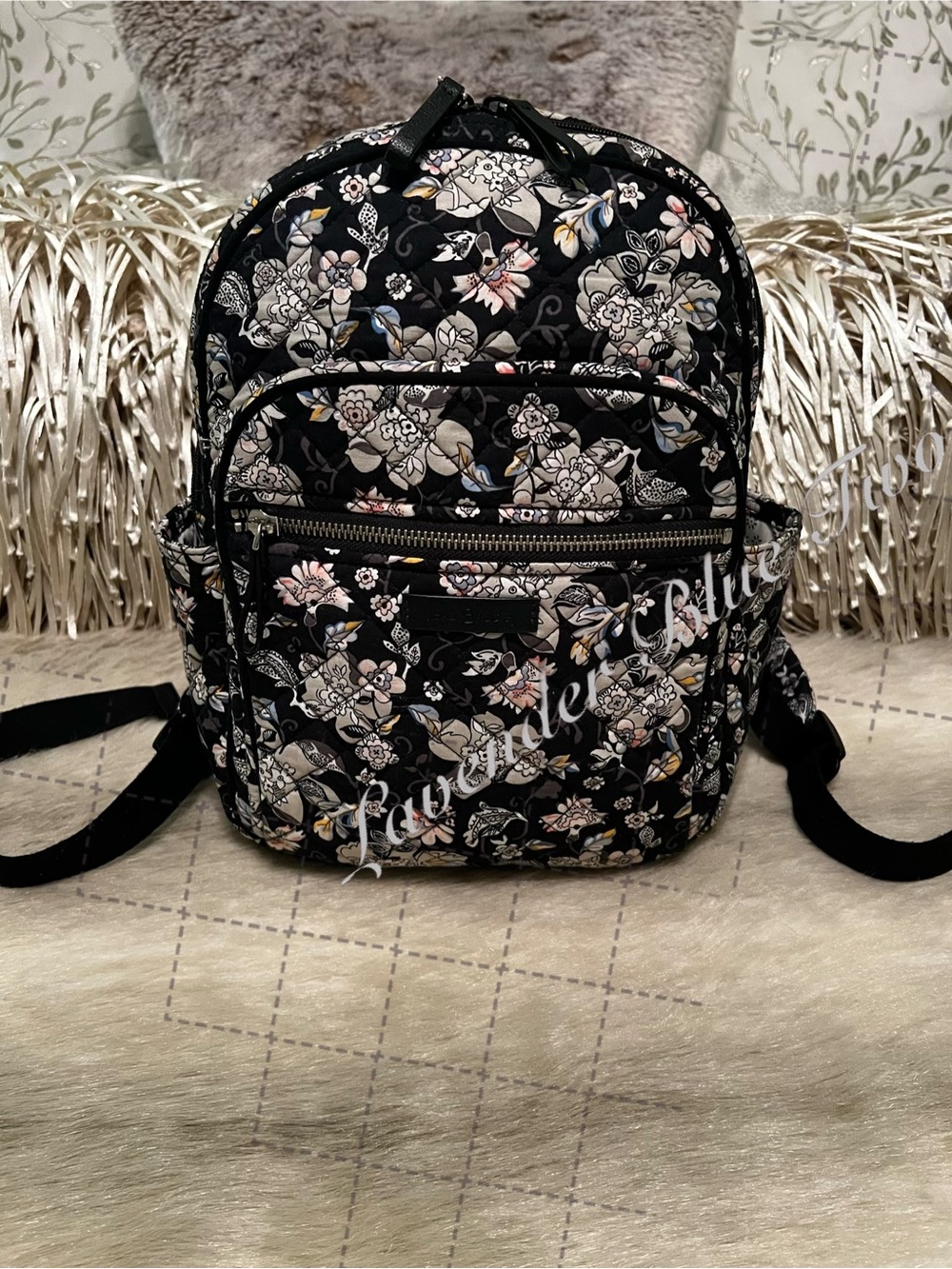 VERA BRADLEY Holland Garden 2019 Small Backpack Black White Floral Quilted